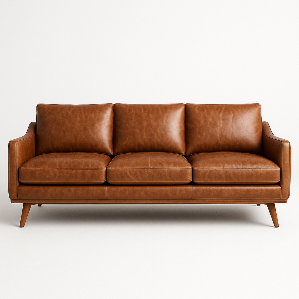 Sofá de 3 plazas en cuero PU color marrón con patas de madera maciza 224 cm x 95 cm x 86 cm