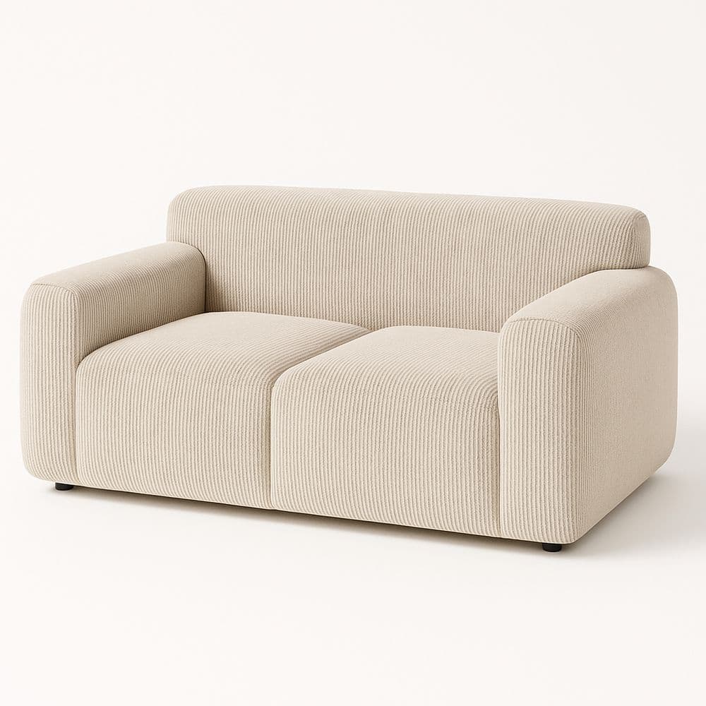 Sofá dos plazas tela tapizada beige poliéster suave 150cm rectángulo