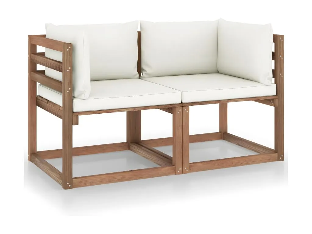 Sofá de jardín de palets de 2 plazas con cojines blancos 70371XEZR