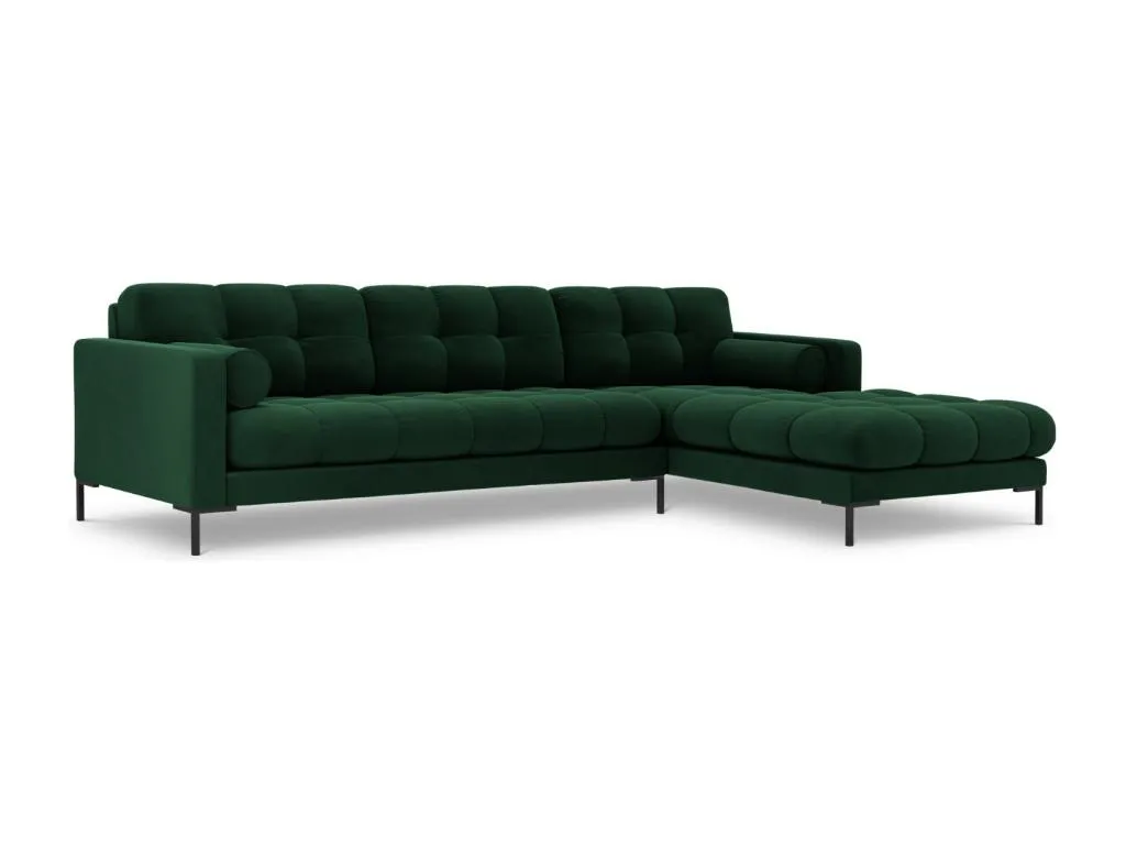 Hogarmini - Sofá esquinero derecho Hogarmini 5 plazas de terciopelo verde botella - 293x185x75cm garp31948