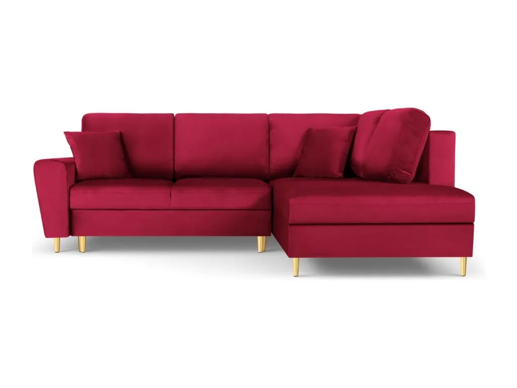 Kavehomedeco - Sofá cama esquinero derecho con baúl de almacenaje Kavehomedeco 5 plazas de terciopelo rojo - 243x194x88cm YYKA70965