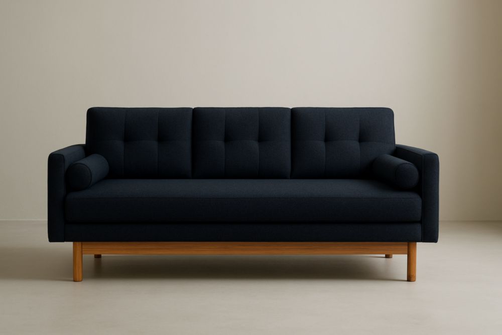 Sofá de Tela Poliéster Estructura Madera 3 Plazas Azul Marino