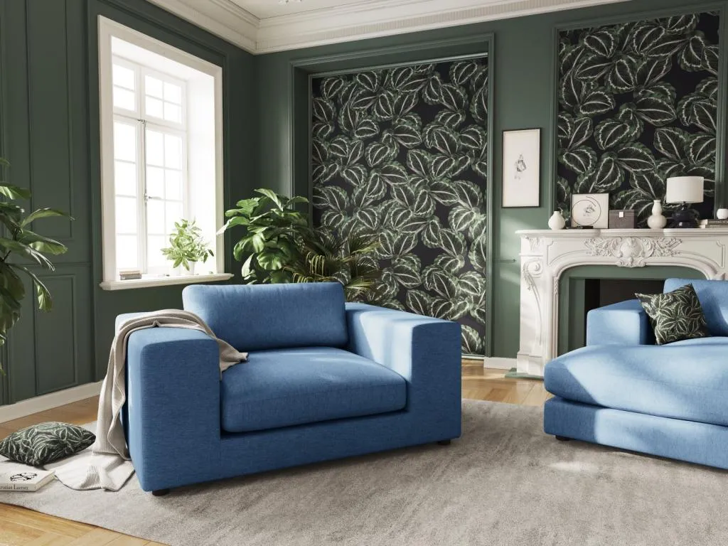 Homepleno - Sofá Homepleno 1.5 plazas de tejido estructural azul oscuro - 156x122x72cm 80118gnkl