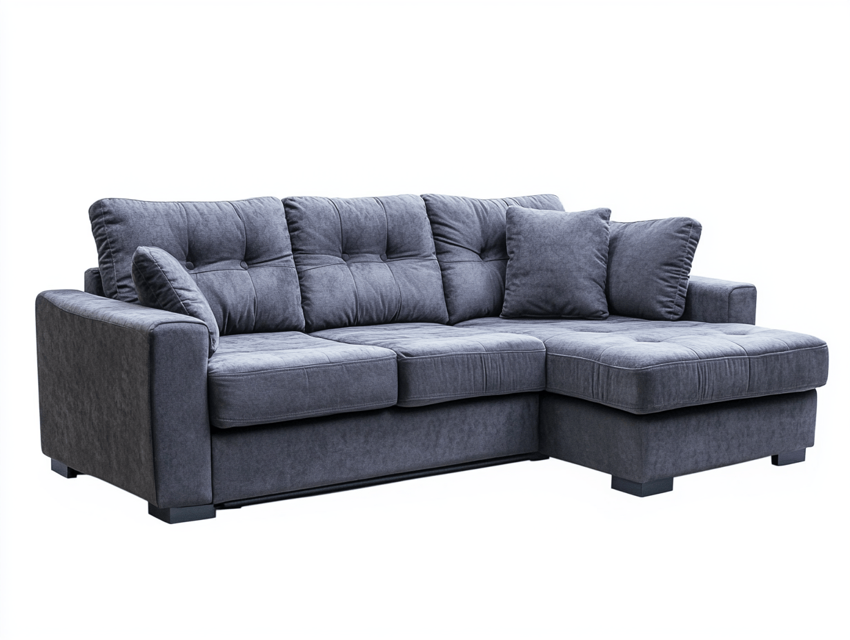 Sofa cama de tejido gris ideal para salón moderno con chaise longue y comodidad excepcional