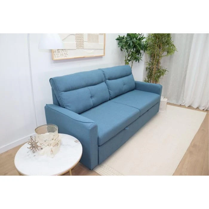 Sofá cama 3 plazas apertura arrastre azul SHIITO