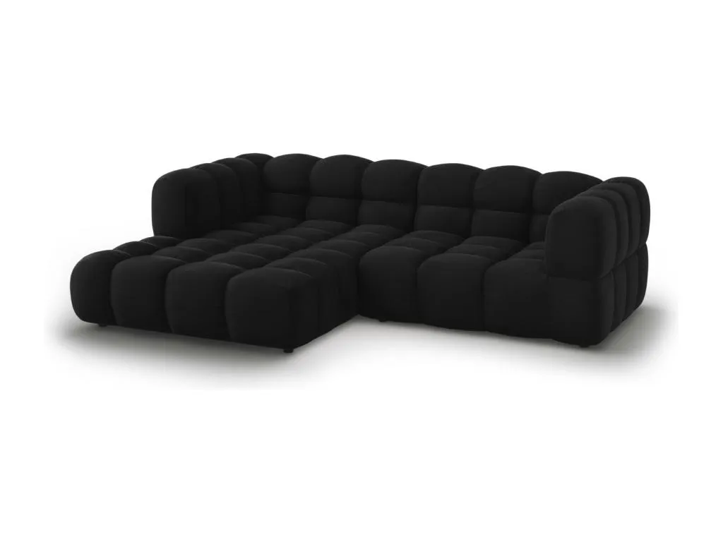 Francomuebleses - Sofá esquinero modular izquierdo Sky 3 plazas de terciopelo negro - 244x162x75cm