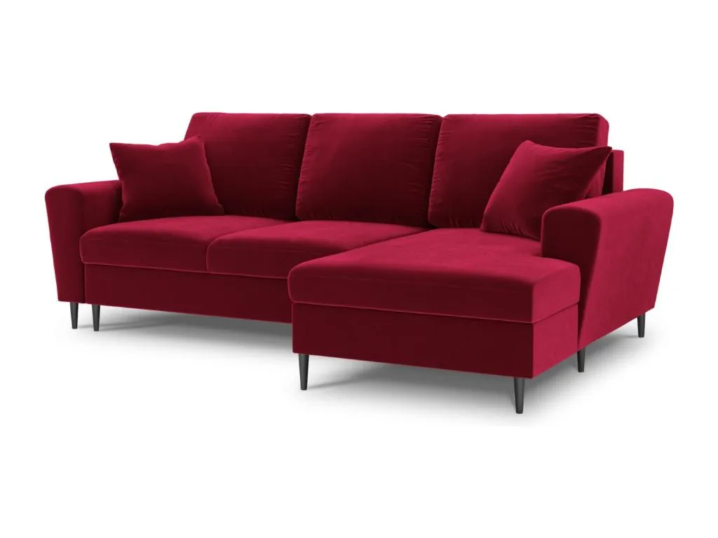 Prietocasa - Sofá cama esquinero derecho con baúl de almacenaje Prietocasa 4 plazas de terciopelo rojo - 241x145x88cm