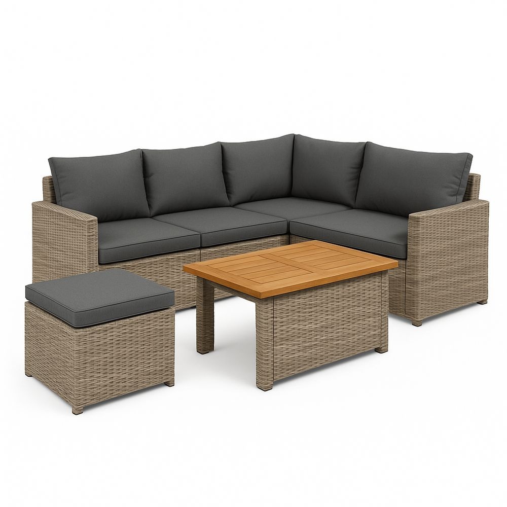 Conjunto de Sofá Modular para Exterior Ratán Gris 5 Plazas con Mesa de Centro para Jardín