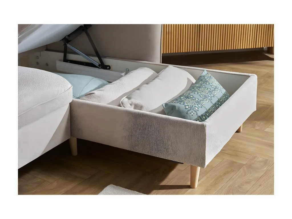 Sofá cama con chaise longue 3-4 plazas con canapé de tela beige y Hogarsens