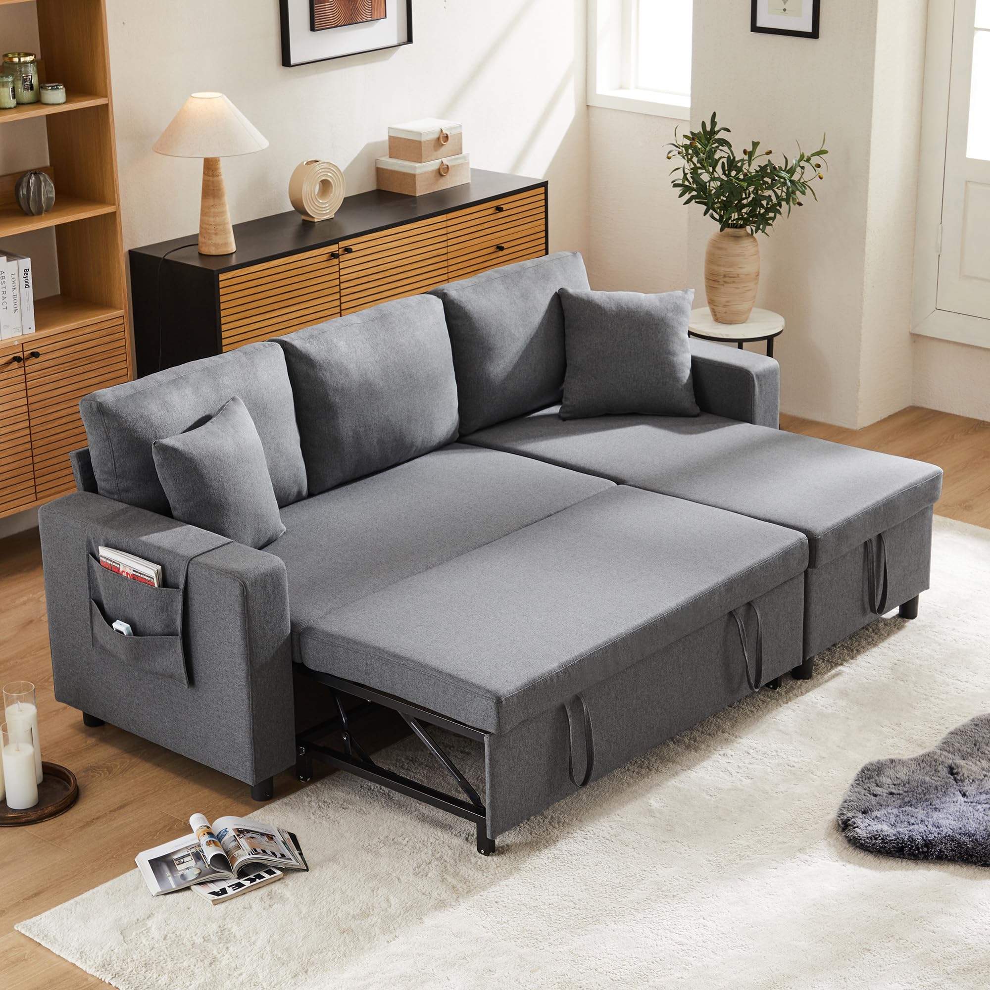 Sofá cama 3 plazas chaise longue con almacenamiento