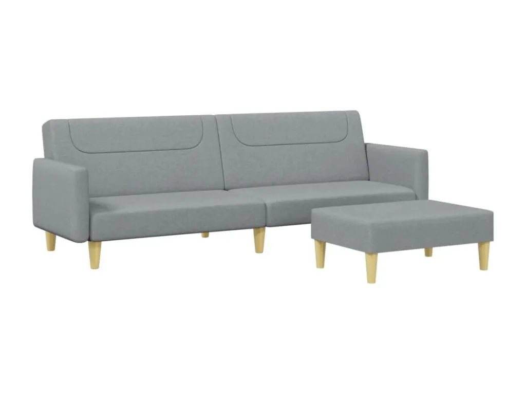 Sofá cama de 2 plazas con taburete tela gris claro