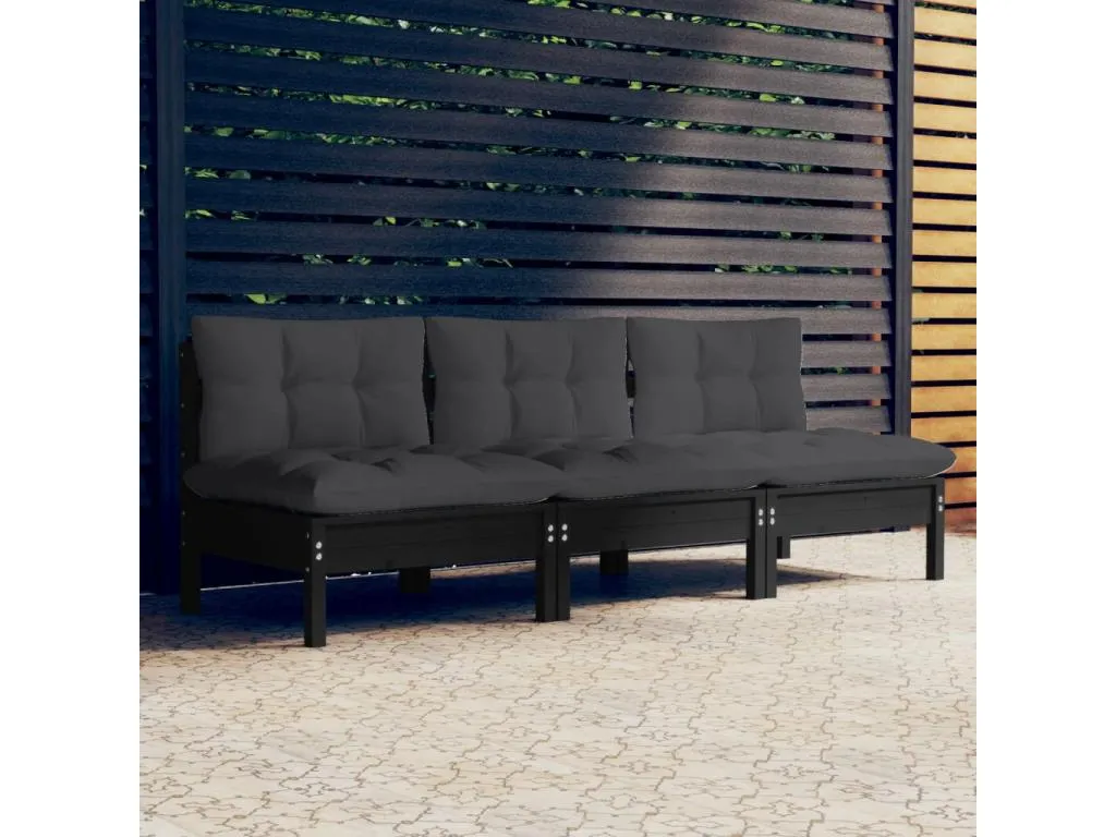 Sofá de jardín 3 plazas con cojines antracita Hogarsens
