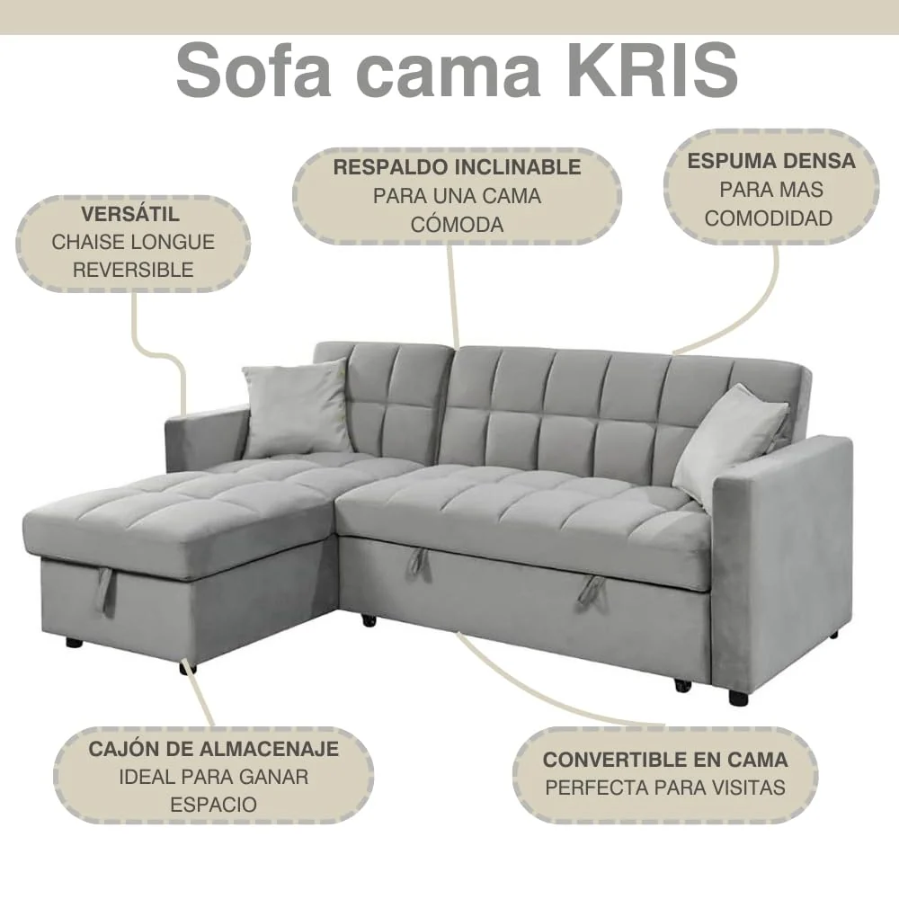 Sofá cama chaise longue reversible con arcón 210x145 cm