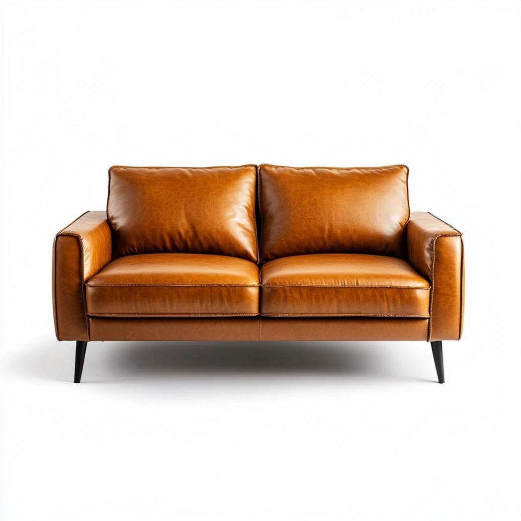 Sofá moderno de dos plazas tapizado en cuero sintético marrón