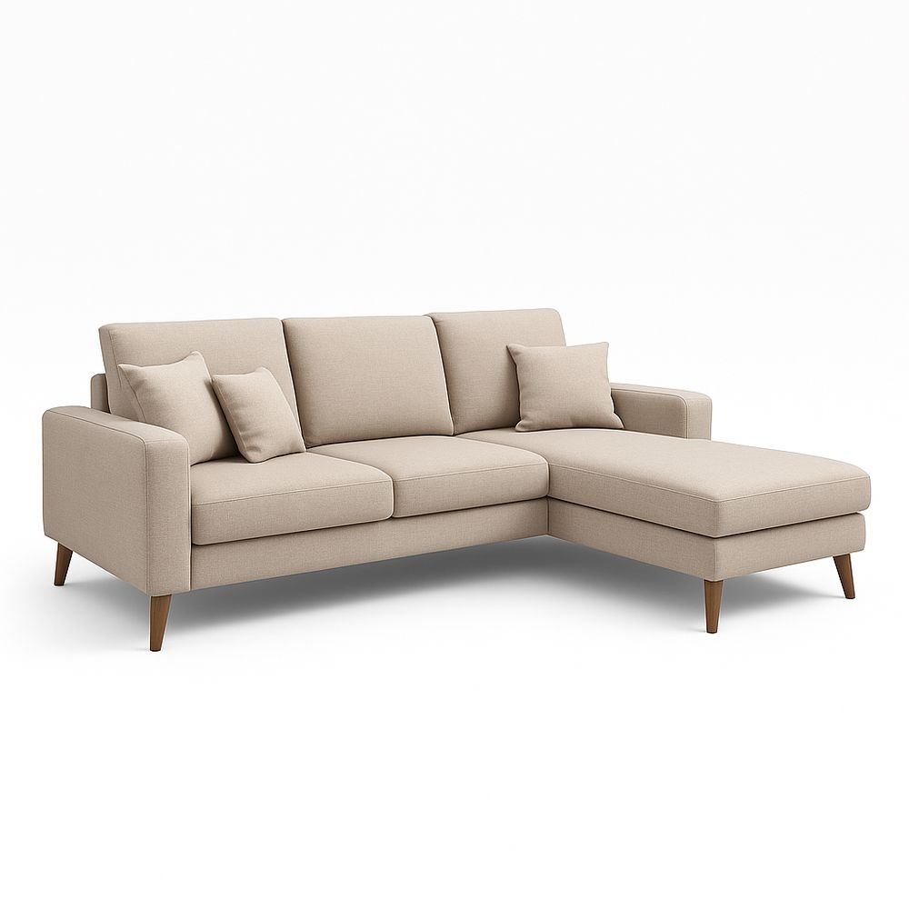 Sofá seccional para sala de estar 250x150 cm chaise longue beige tapizado en tela