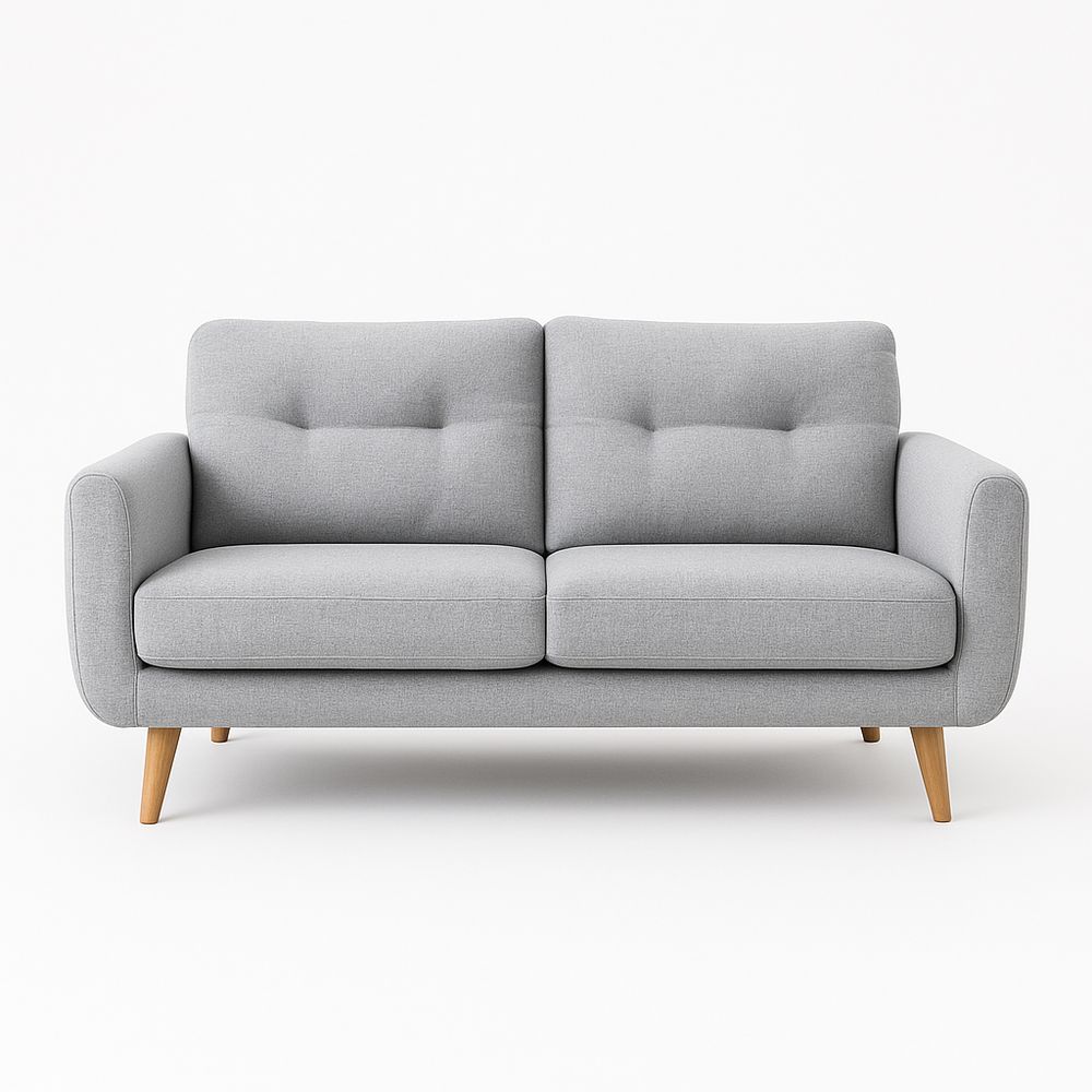 Sofá moderno de dos plazas en color gris con patas de madera,estilo contemporáneo,estructura robusta y cómodo respaldo tapizado