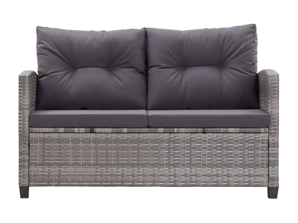 Sofá de jardín 2 plazas y cojines ratán sintético gris 124 cm
