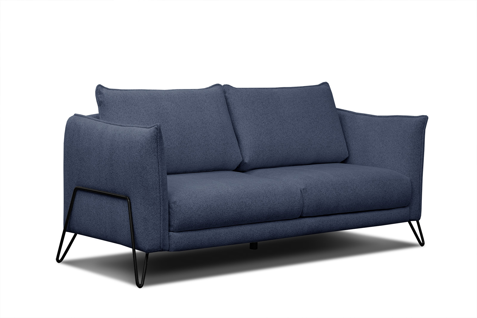 Sofá recto de 3 plazas tapizado en tejido azul lq8740v6