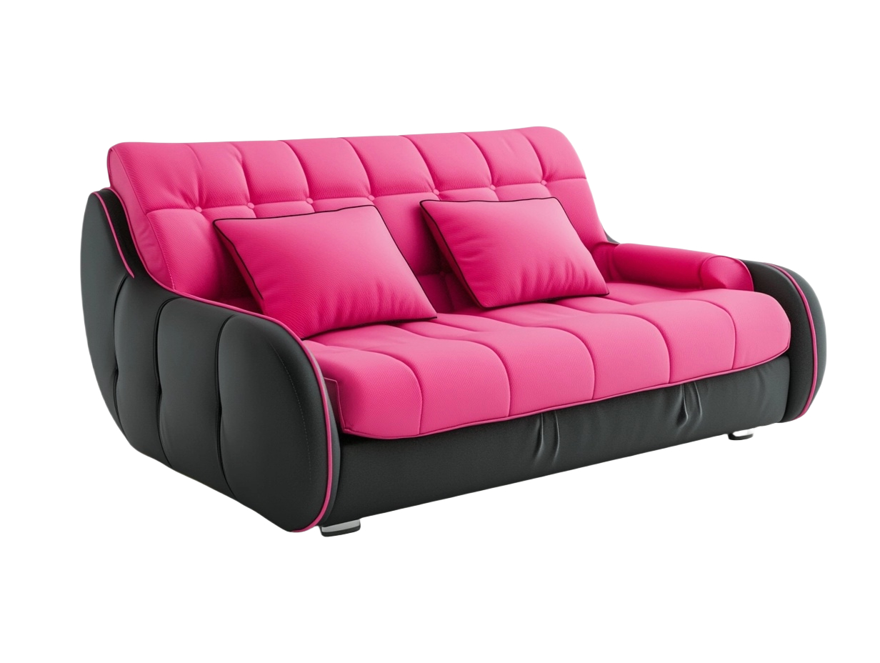 Sofá de 2 plazas con cojines de respaldo en tono rosa y negro