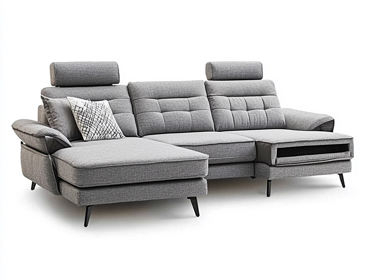 Sofá modular con chaise longue y respaldo ajustable, diseño moderno para salón o sala de estar