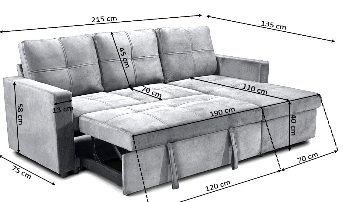 Sofá cama chaise longue moderno con almacenamiento negro