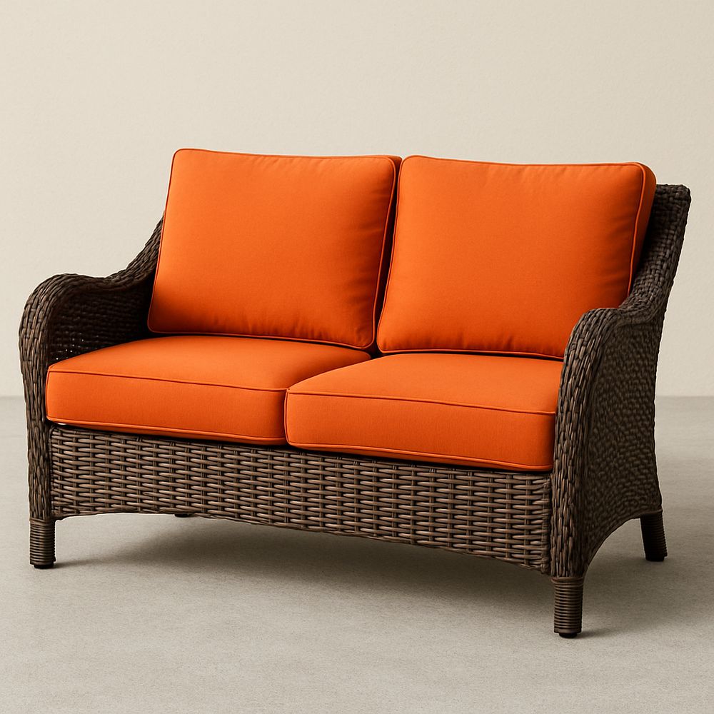 Sofá de 2 plazas sin montaje con 4 cojines incluidos, diseño cómodo y color naranja