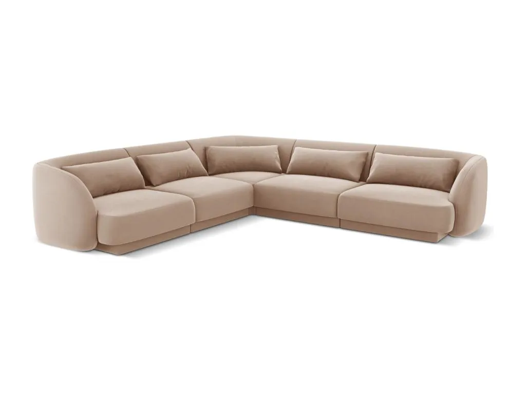 Decounico - Sofá esquinero simétrico Decounico 5 plazas de terciopelo beige - 255x255x70cm