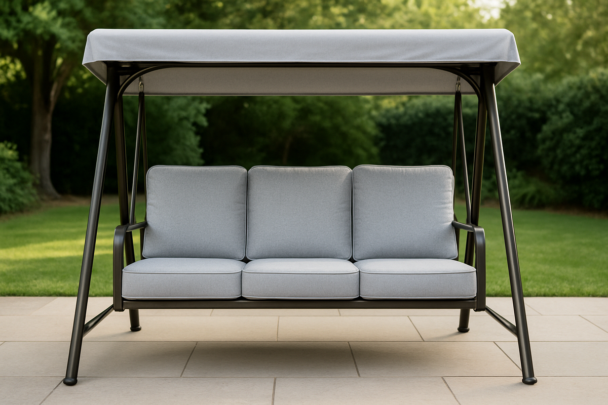 Sofá columpio gris funcionalidad exterior asiento jardín 3 plazas aluminio resistente