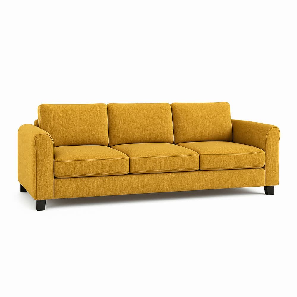 Sofá tapizado tres plazas rectángulo amarillo poliéster 220 cm x 90 cm x 85 cm