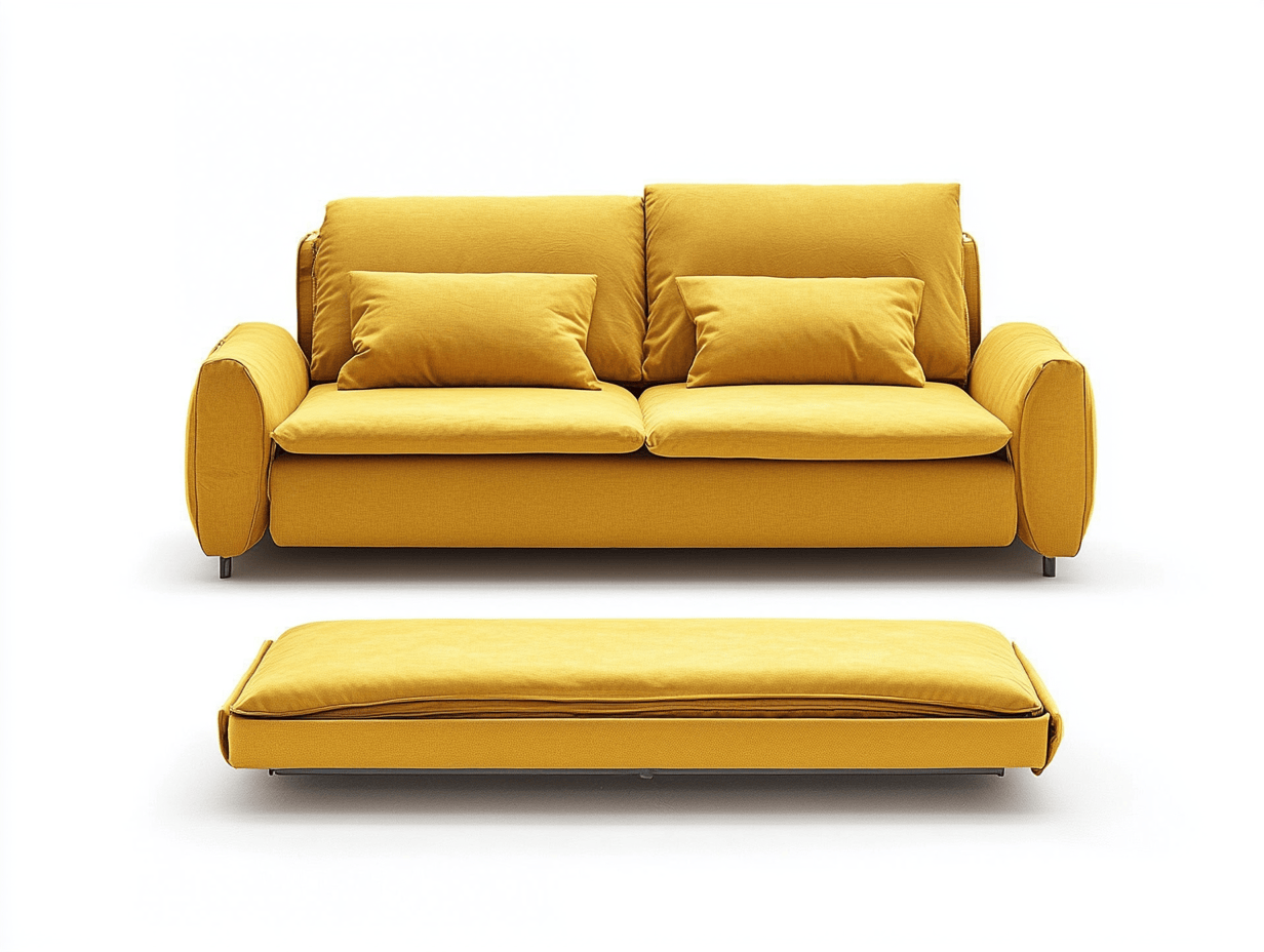 Sofá moderno de tela amarilla con chaise longue ideal para living