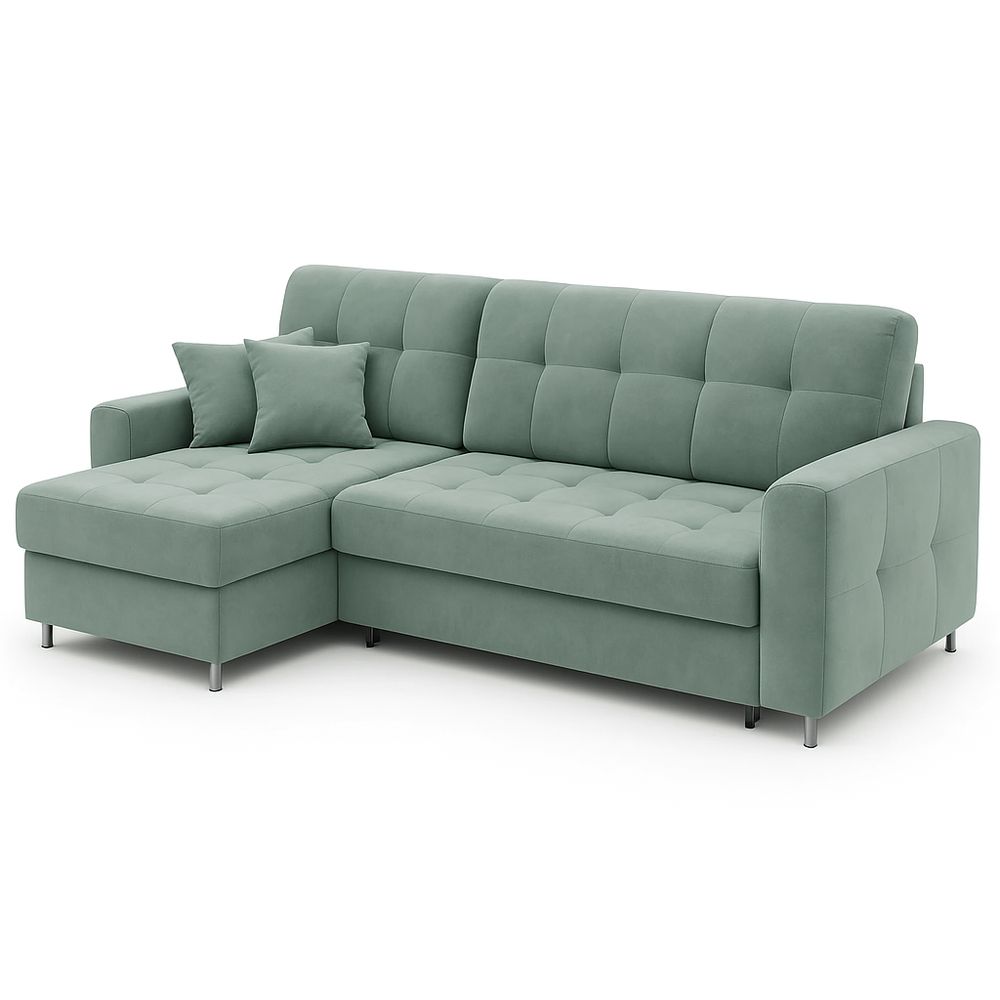 Sofá Esquinero Moderno de Lino Verde con Cojín Incluido, Diseño Elegante y Funcional, Sofá Cama de 3 Plazas para Sala de Estar