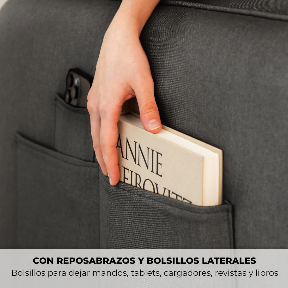 Sofá cama 3 plazas convertible gris oscuro con almohadas