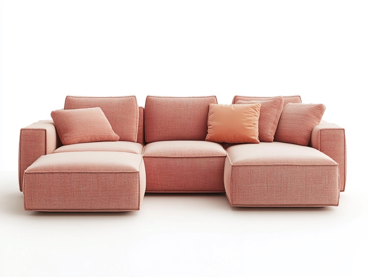 Sofá seccional rosa moderno de tela para sala de estar 270x170cm con chaise longue y cojines extraíbles AC0522757