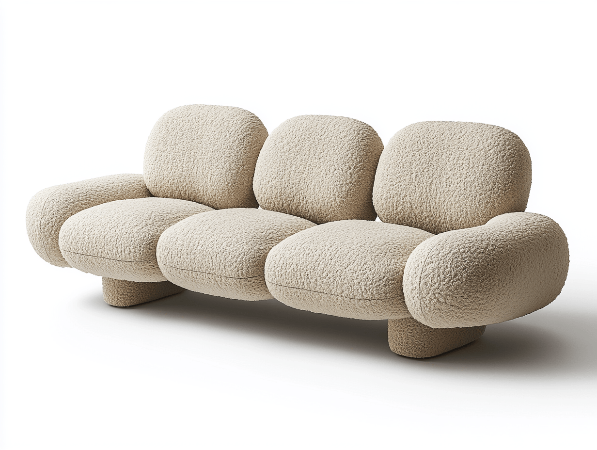 Sofá de Tres Plazas con Tapizado de Bouclé Beige de Textura Suave