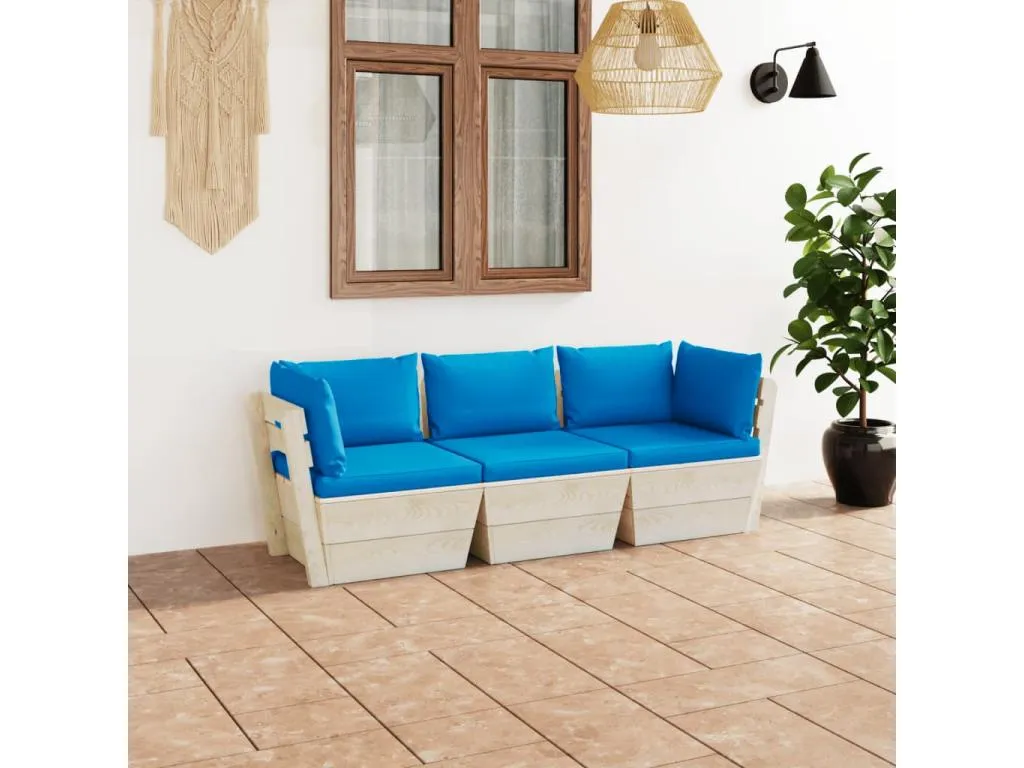 Sofá de palets de jardín 3 plazas con cojines Prietocasa Azul