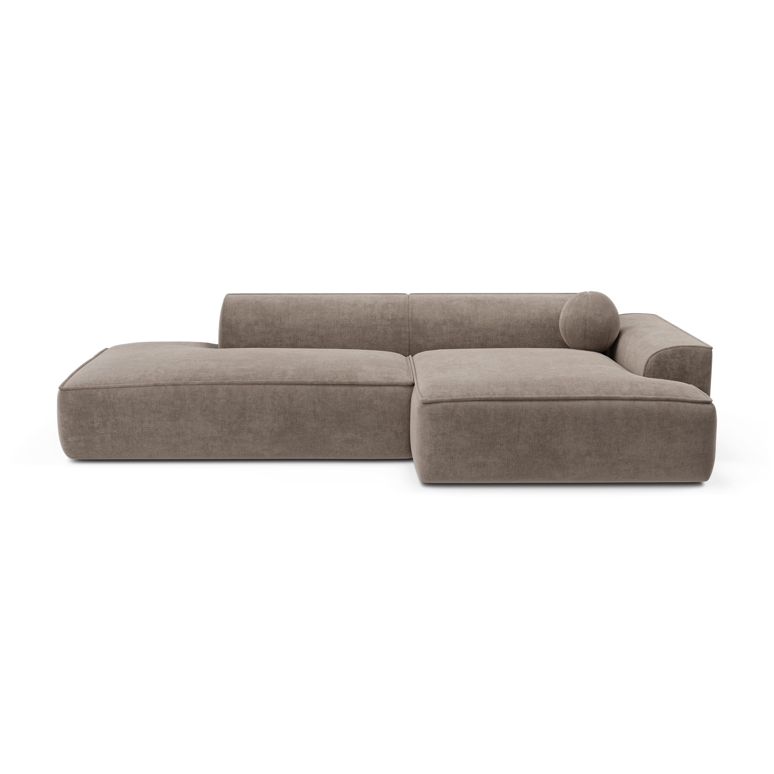 Sofá con chaise longue derecho en terciopelo taupe, 260 cm eb4357d6