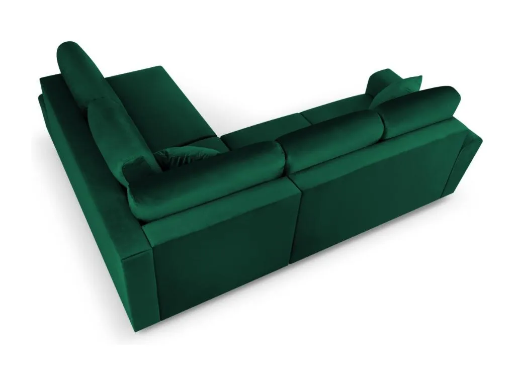 Prietocasa - Sofá cama esquinero derecho con baúl de almacenaje Prietocasa 5 plazas de terciopelo verde botella - 243x194x88cm