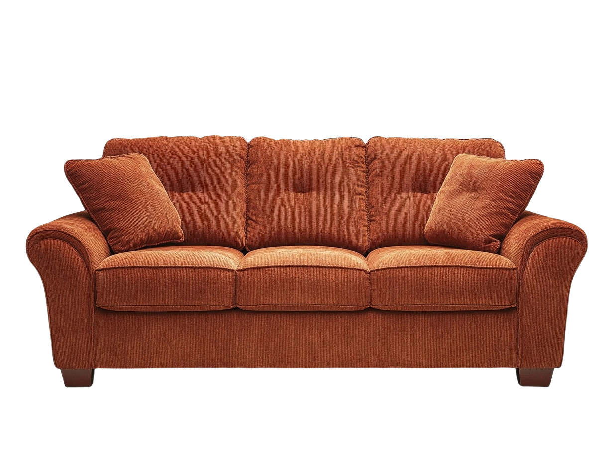 Sofá de dos plazas de 180 cm en color terracota tapizado en tela suave con cojines incluidos ideal para salas de estar cm4328744